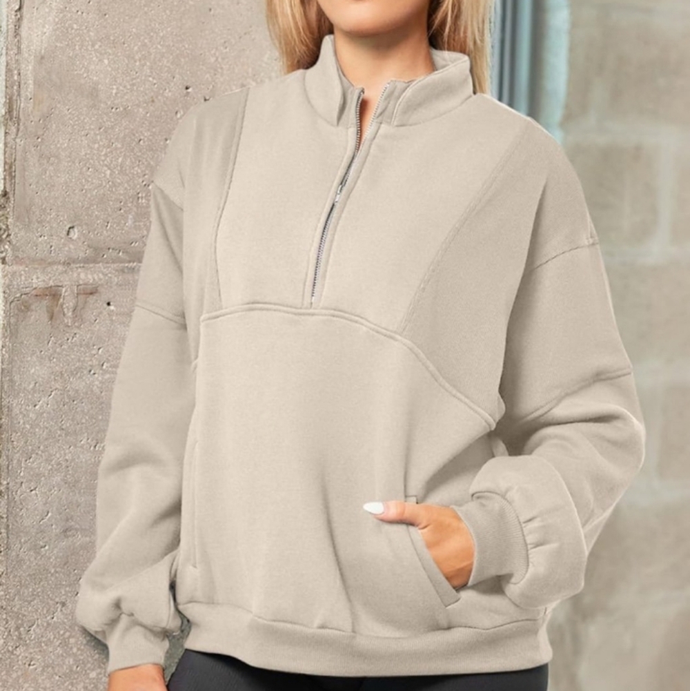Nwot Apricot Mock Neck 1/2 Zip Oversized Fleece Sweatshirt S/M - Picture 4 of 9